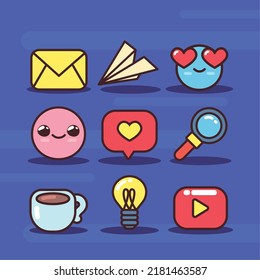 set of flat social media items