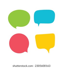 Juego de burbujas de voz plana, forma de pancarta, etiquetas de precios, pegatinas, insignias, conjunto colorido de burbujas de voz, frases de charla de burbujas, globos de chat, mensajes de chat coloridos vectores Ilustración.