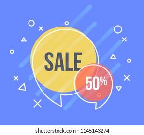 Set of flat speech bubble shaped banners. Minimal style flat sale tag, vector template for design.