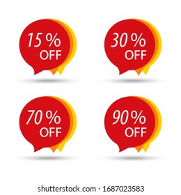 Set of flat speech bubble shaped banners, price tags, stickers, badges. Vector illustration.