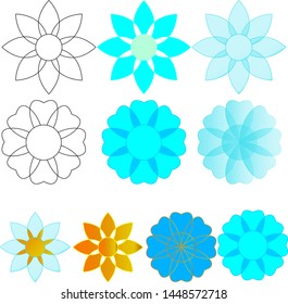 Set of flat Spring flower icons in silhouette isolated on white. Cute retro illustrations in bright colors for stickers, labels, tags, scrapbooking. - Vector