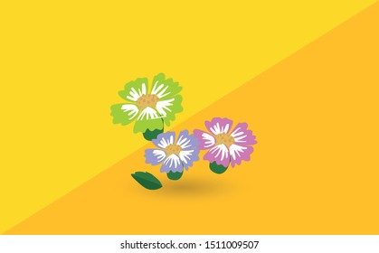 Set of flat Spring flower icons in silhouette isolated on yellow. Cute retro illustrations in bright colors for stickers, labels, tags, scrapbooking.