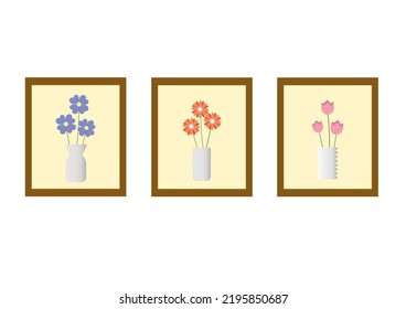 Set of flat Spring flower icons in silhouette isolated on white.Cute retro illustrations in bright colors for stickers.