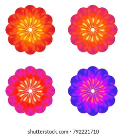 Set of flat Spring flower icons in silhouette isolated on white. Cute retro illustrations in bright colors for stickers, labels, tags, scrapbooking.