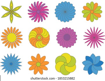 Set flat Spring flower. isolated colour minimalist geometric icons flowers. Vector image symbol for design on white background