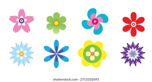 conjunto de flores de primavera plana ícone em silhueta isolada