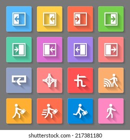 Set of flat square  buttons  on the gray background