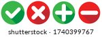 Set of flat square check mark, X mark, plus sign and minus sign icons, buttons isolated on a white background. EPS10 vector file.