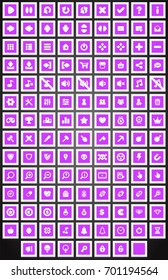 Set of flat square game buttons in cartoon style. 2d asset for user interface GUI in mobile application or casual video game.