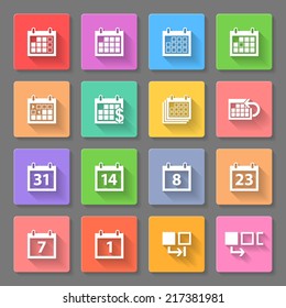 Set of flat square  icons with calendars on the gray background