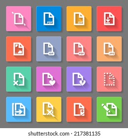 Set of flat square icons  with formats on  gray background