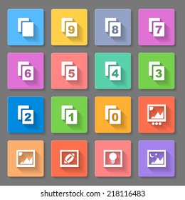 Set of flat square  icons  with pages on  gray background