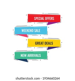 Set of flat square shaped sale banners, stickers, badges. Vector illustration.