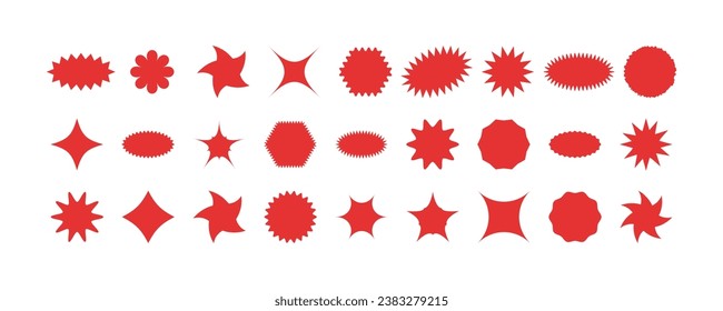 Conjunto de formas planas de starburst. Elementos de diseño para la campaña publicitaria promocional. Ilustración del vector