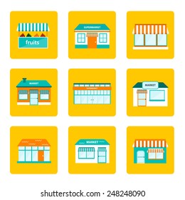 Set of flat store building icons for your design