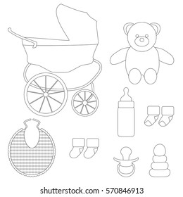 Set of flat stroke baby stuff