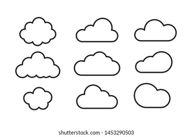 Set of flat stroke clouds. Weather isolated symbols. Collection summer clouds in trendy flat design. ESPS 10