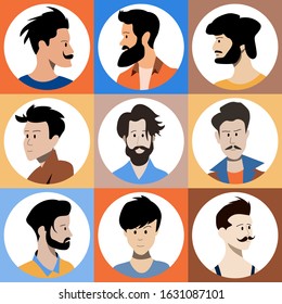 Set of flat style avatars of colorful vector icons. Character set of people.	
