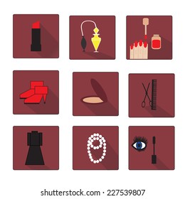 Set of flat style beauty and cosmetics icons