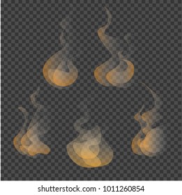 Set of flat style bright, smoke, wave, steam, vape on transparent backdrop. White decorative effects . Vector illustration. Isolated