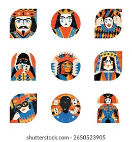 Set of Flat Style Card Game Characters Illustrations 

