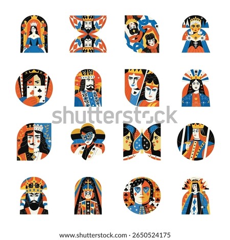 Set of Flat Style Card Game Characters Illustrations 

