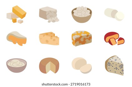 Conjunto de ícones de queijo de estilo plano