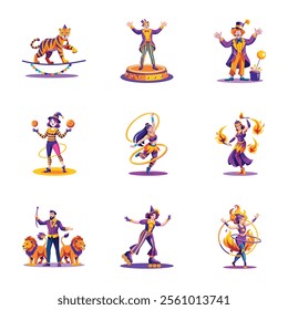 Set of Flat Style Circus Show Illustrations 

