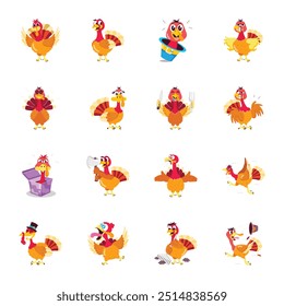 Set of Flat Style Cute Turkey Activities 

