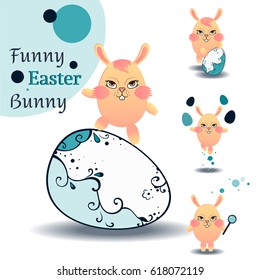 Set of flat style Easter bunnies in the form of eggs. Vector illustration isolated on white background