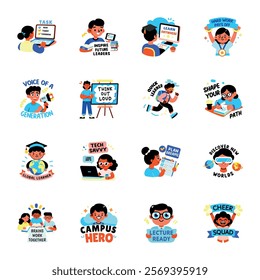 Set of Flat Style Educational Stickers 