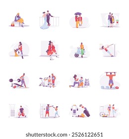 Set of Flat Style Fashion And Fitness Training Illustrations 

