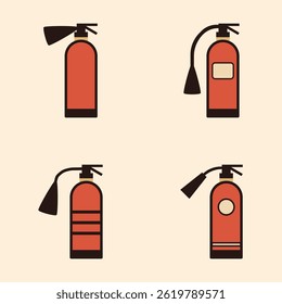 Set of Flat Style Fire Extinguisher Icons on Beige Background