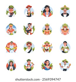 Set of Flat Style Hispanic Heritage Illustrations 

