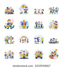 Conjunto de Ilustraciones de día para niños de estilo plano


