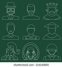 Set of flat style male characters. Flat vector icons