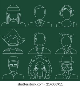 Set of flat style male characters. Flat vector icons