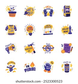 Conjunto de adesivos de motivação de estilo plano 

