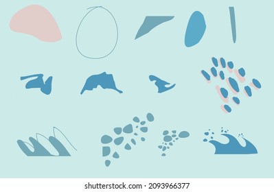 Set of flat style shapes with fresh pastel colors. beach, ocean, sea elements for web, vintage, advertisement, commercial banner, poster, leaflet, billboard.