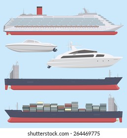 Set of flat style ships