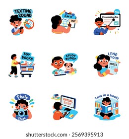 Set of Flat Style Students Stickers 

