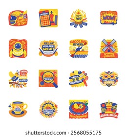 Set of Flat Style Success Typography Stickers 

