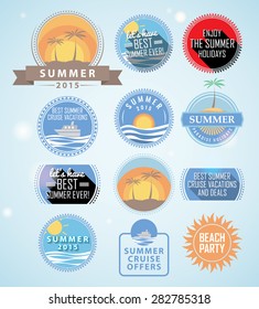 Set of flat style summer related badges. EPS10.