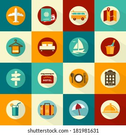Set of flat style travel icons for web and mobile