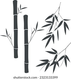 Set of flat style vector asian bamboo leaves and branches