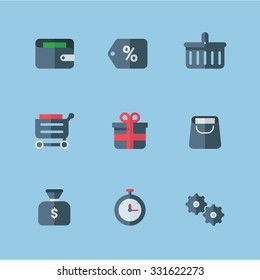 Set of Flat Style Vector Business Icons. Gray and Red Colors