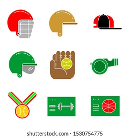 set of flat style vector sports equipment. against a white background