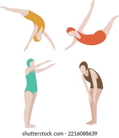 Set of flat style vintage swimmers illustrations