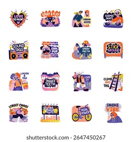 Set of Flat Style Wall Art Stickers 

