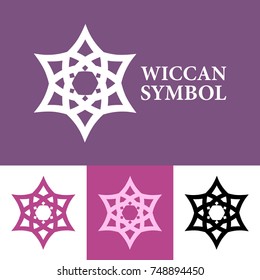 Set of Flat Style Wiccan Logos in Purple Colors. Vector Emblem.